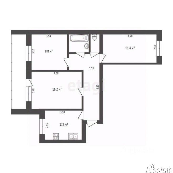 3-комн квартира ул Профсоюзная, 11,  д. 11