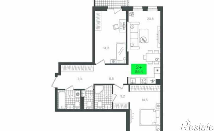 2-комн квартира в новом доме улица Владимира Абазарова, 1