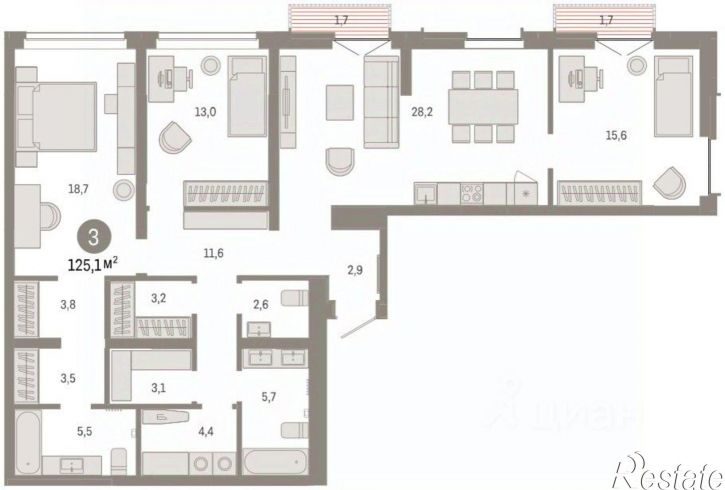 3-комн квартира в новом доме ул Республики, 205 19,  д. 205 19,  к. 19