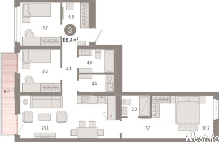 3-комн квартира в новом доме ул Республики, 205/5,  д. 205/5