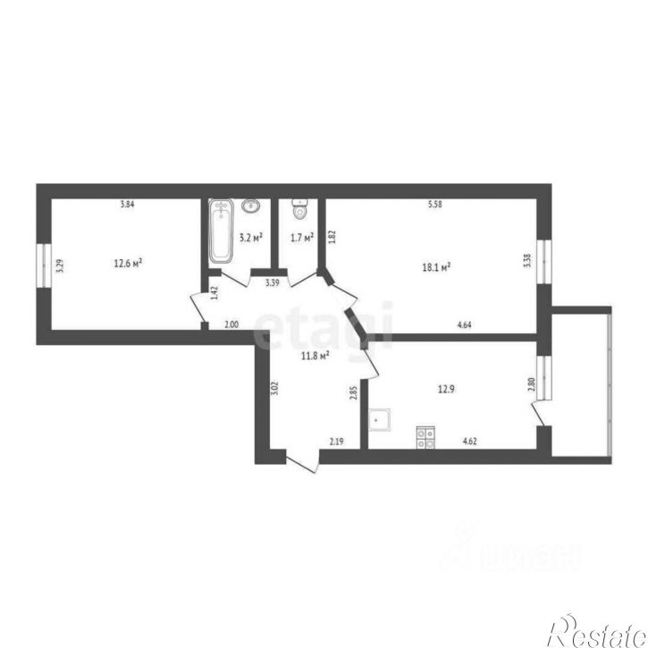 2-комн квартира ул Московский тракт, 83 2,  д. 83 2,  к. 2