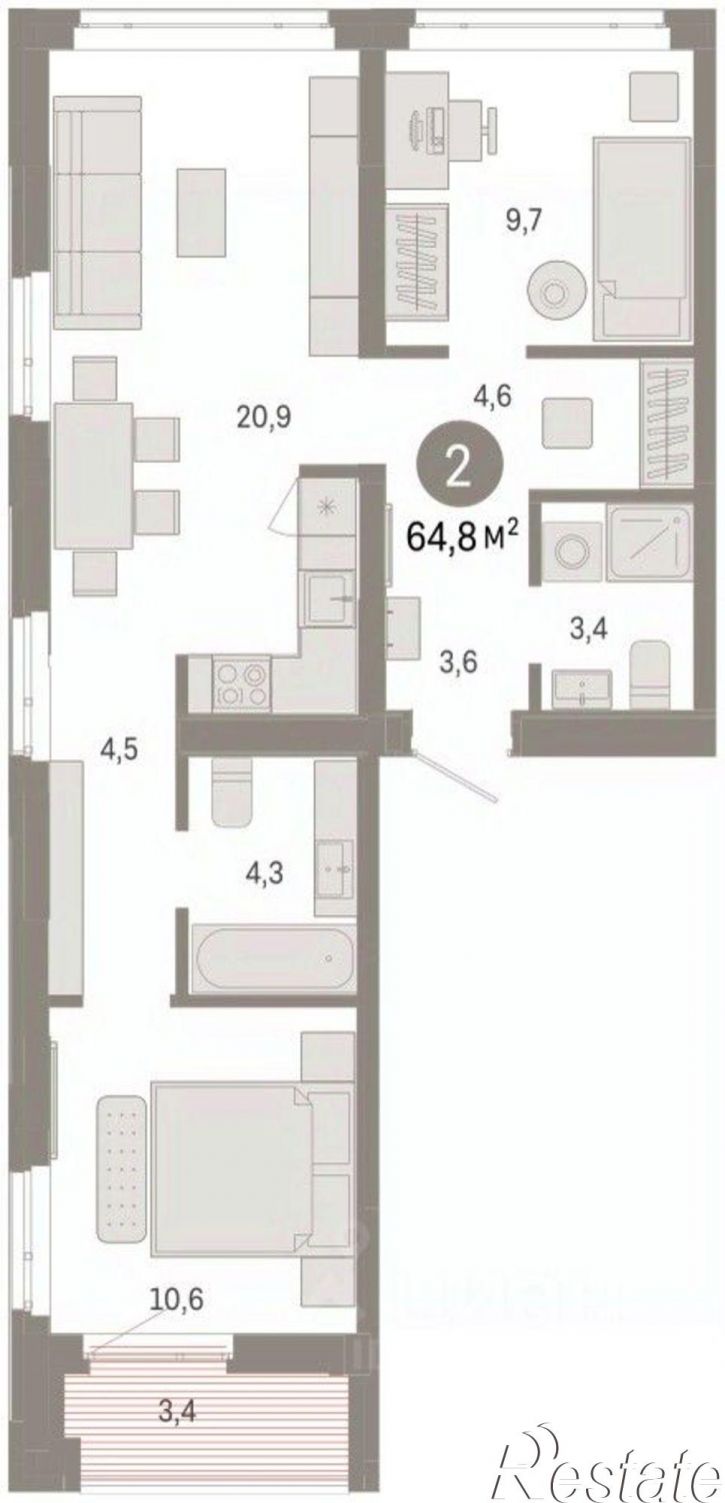 3-комн квартира в новом доме ул Республики, 205/5,  д. 205/5