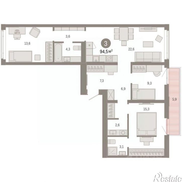 3-комн квартира в новом доме ул Республики, 205/5,  д. 205/5