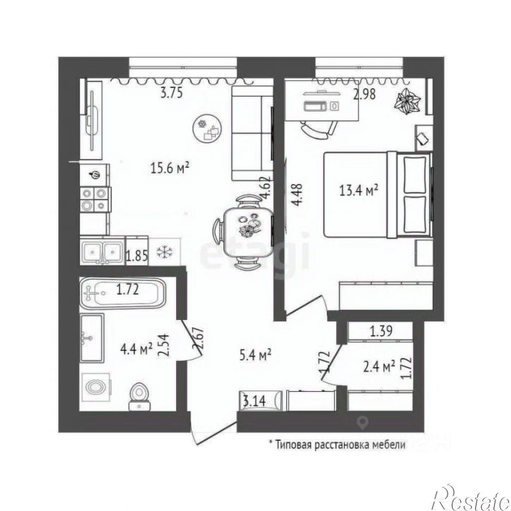 1-комн квартира ул Новгородская, 22,  д. 22