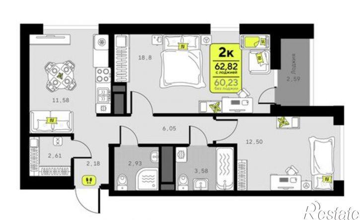 2-комн квартира в новом доме улица Андрея Приказнова, 4