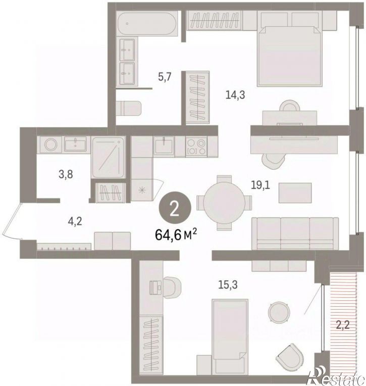3-комн квартира в новом доме ул Мысовская, 26,  д. 26