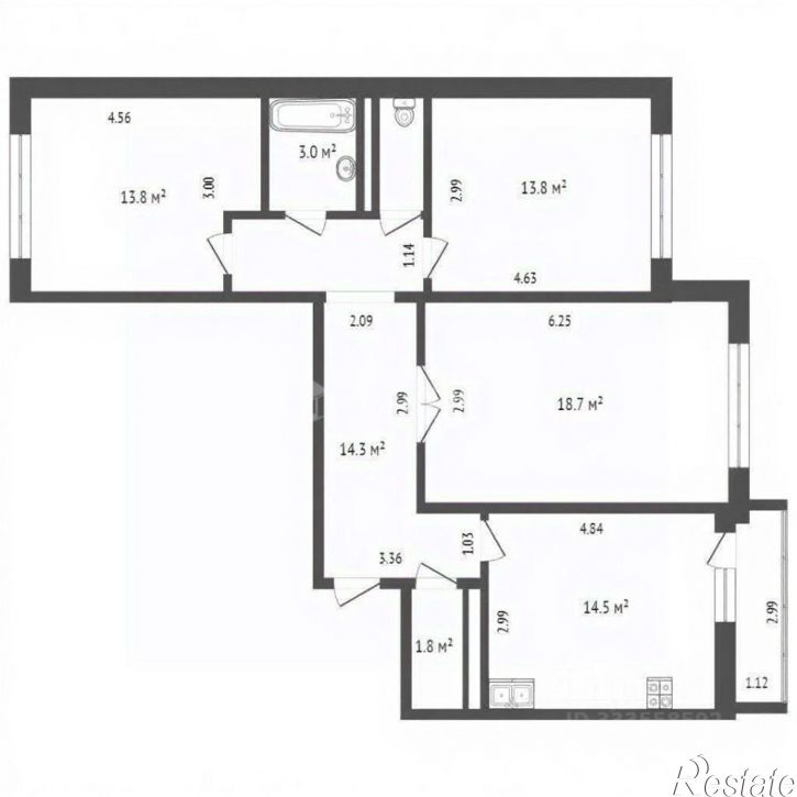 3-комн квартира ул Николая Зелинского, 17,  д. 17