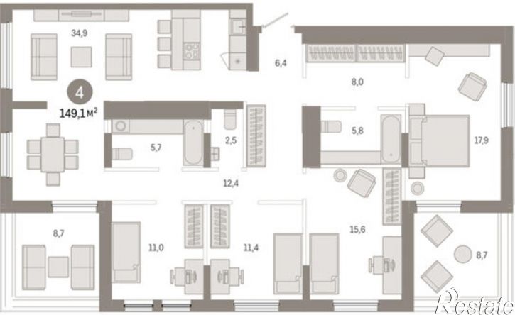4-комн квартира ул Республики, 205 19,  д. 205 19,  к. 19