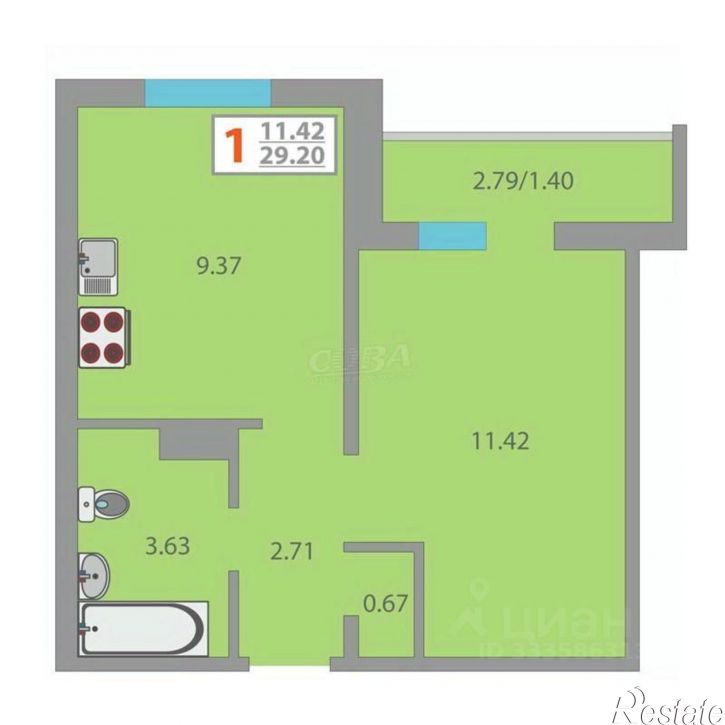 1-комн квартира ул Новоселов, 107 1,  д. 107 1,  к. 1