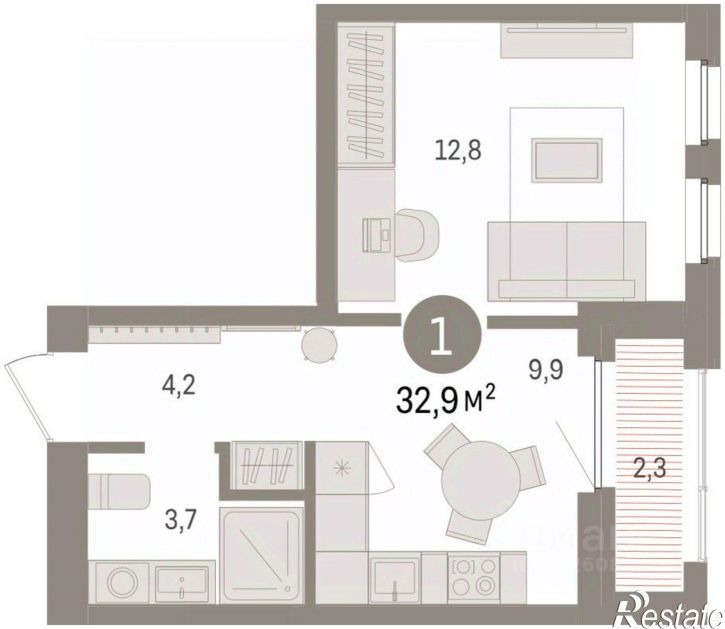 1-комн квартира в новом доме ул Мысовская, 26,  д. 26