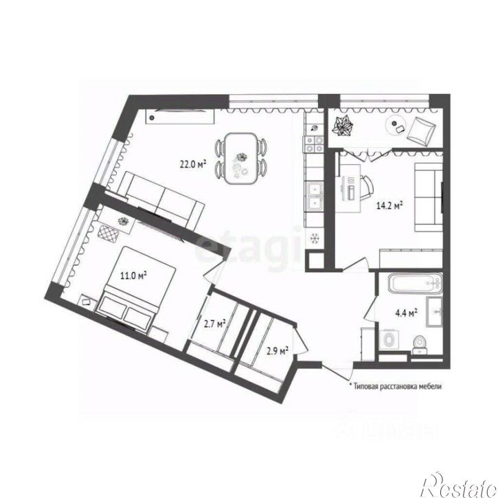 2-комн квартира Профсоюзная улица, 6 к1,  д. 6 к1