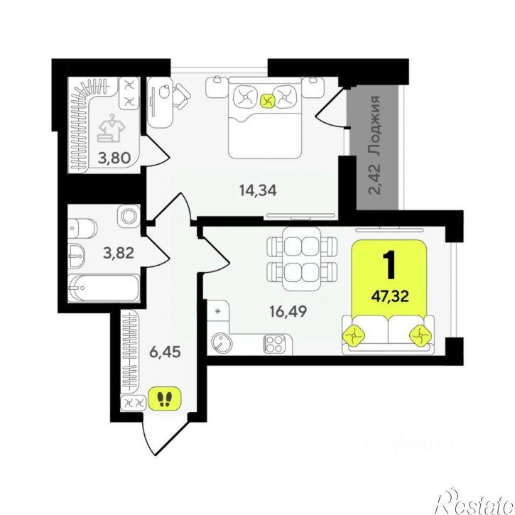 1-комн квартира в новом доме улица Разведчика Кузнецова, 10,  д. 10