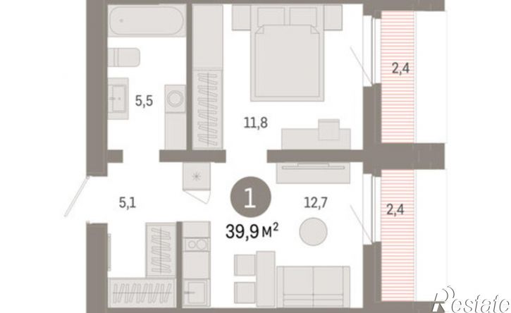 1-комн квартира в новом доме Мысовская улица, 26 к2,  д. 26 к2