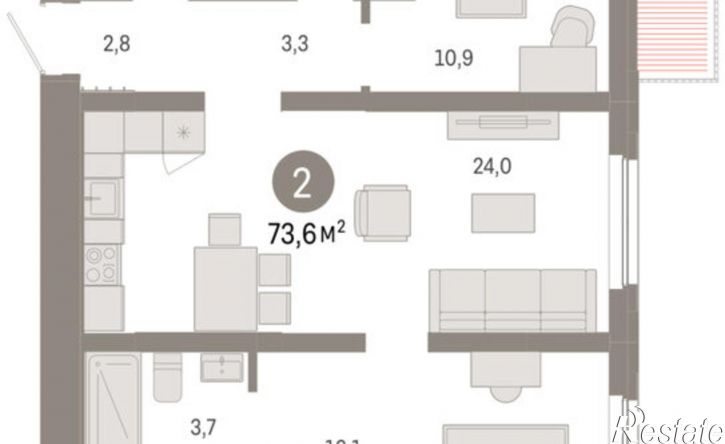 2-комн квартира в новом доме Мысовская улица, 26 к2,  д. 26 к2