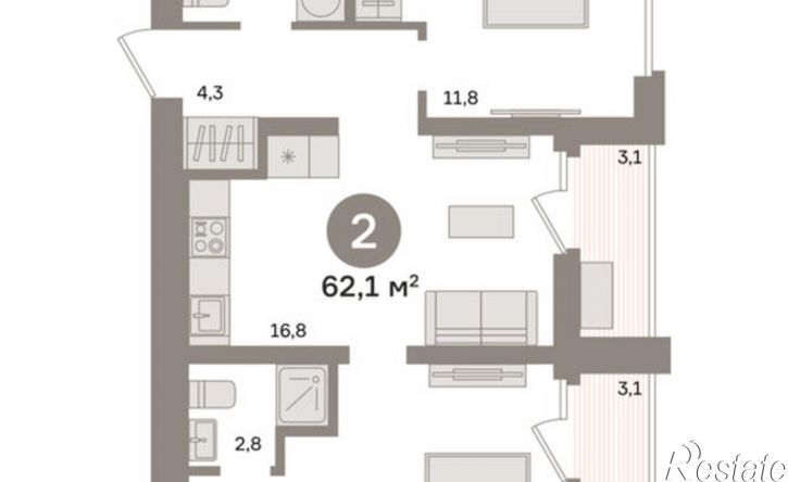 1-комн квартира в новом доме Мысовская улица, 26 к2,  д. 26 к2