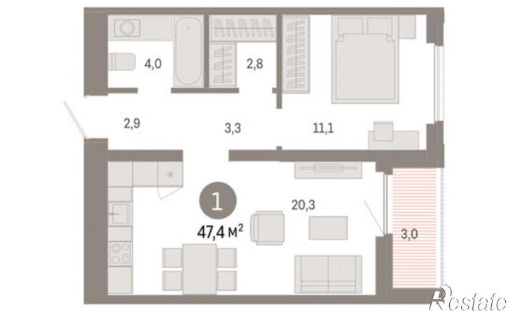 1-комн квартира в новом доме Мысовская улица, 26 к2,  д. 26 к2