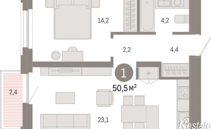 1-комн квартира в новом доме Мысовская улица, 26 к2,  д. 26 к2
