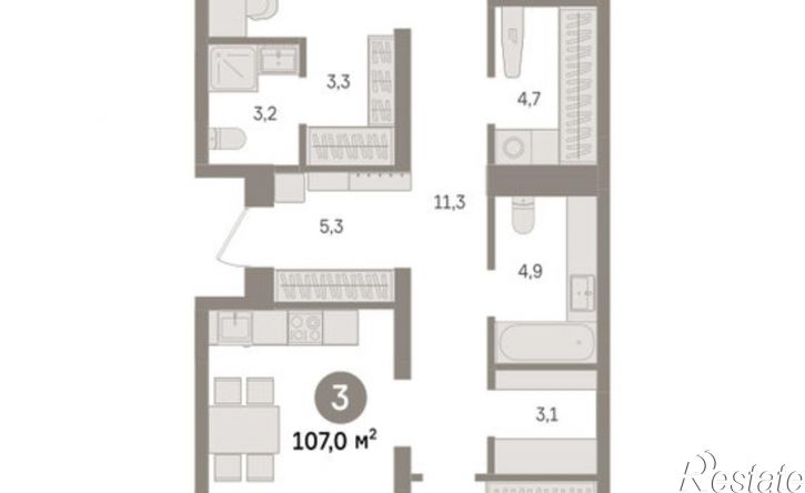 3-комн квартира в новом доме Причальная улица, 11,  д. 11