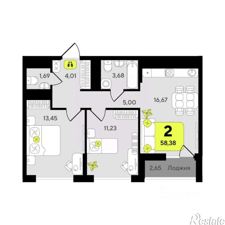 2-комн квартира в новом доме улица Разведчика Кузнецова, 10,  д. 10