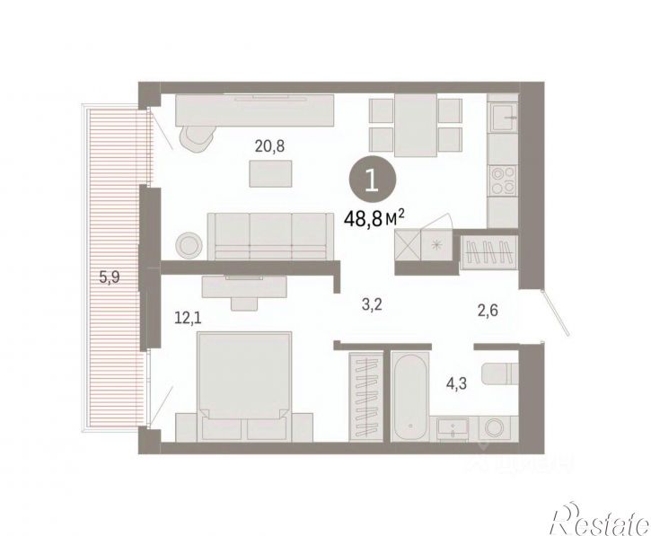 2-комн квартира в новом доме улица Республики, 205 к3,  д. 205 к3