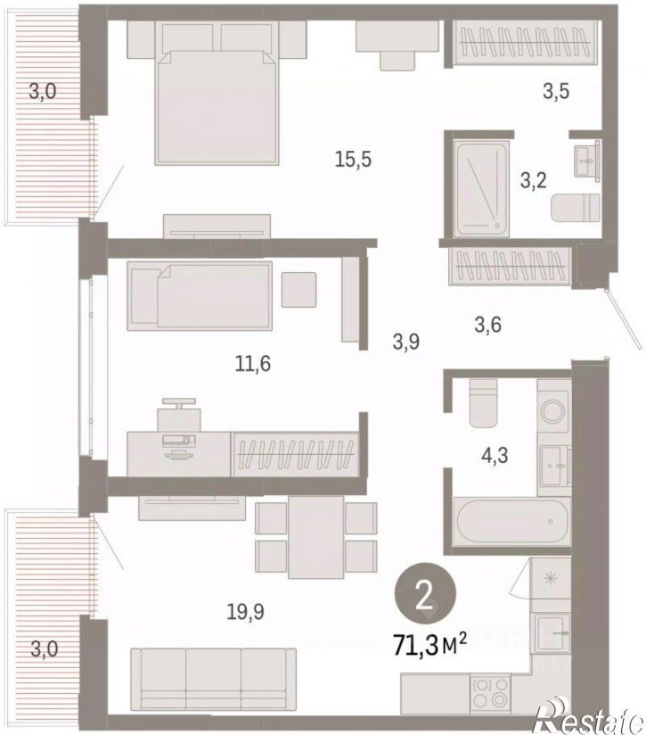 2-комн квартира в новом доме улица Республики, 205 к3,  д. 205 к3