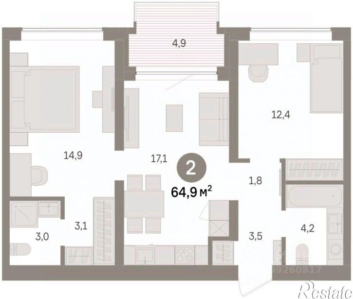 2-комн квартира в новом доме Причальная улица, 11,  д. 11