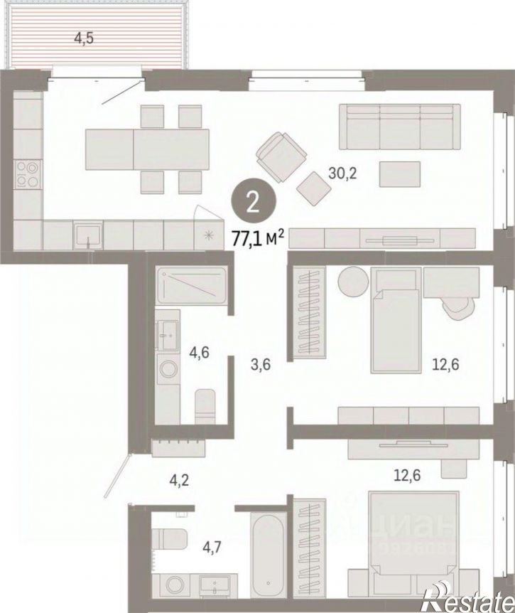 2-комн квартира в новом доме Минская улица, 92 к2,  д. 92 к2