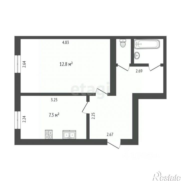 1-комн квартира Полевая улица, 25,  д. 25