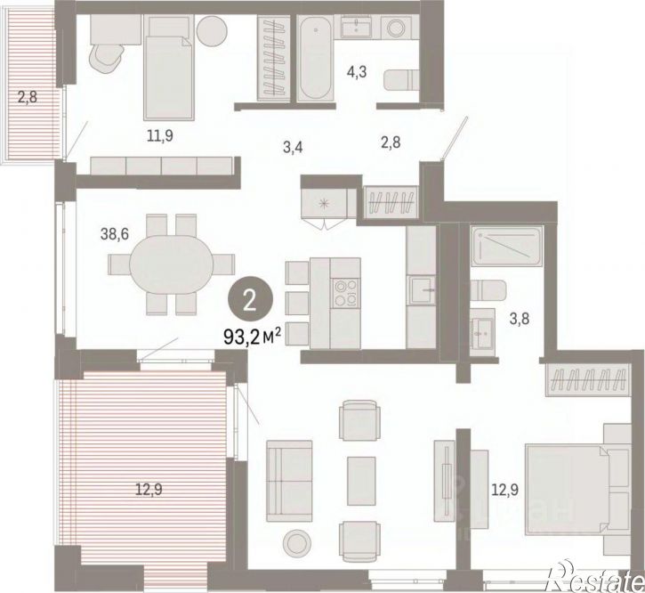 2-комн квартира в новом доме улица Республики, 205 к3,  д. 205 к3