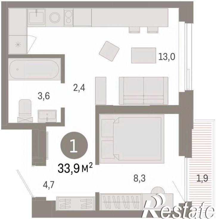 2-комн квартира в новом доме Мысовская улица, 26 к3,  д. 26 к3