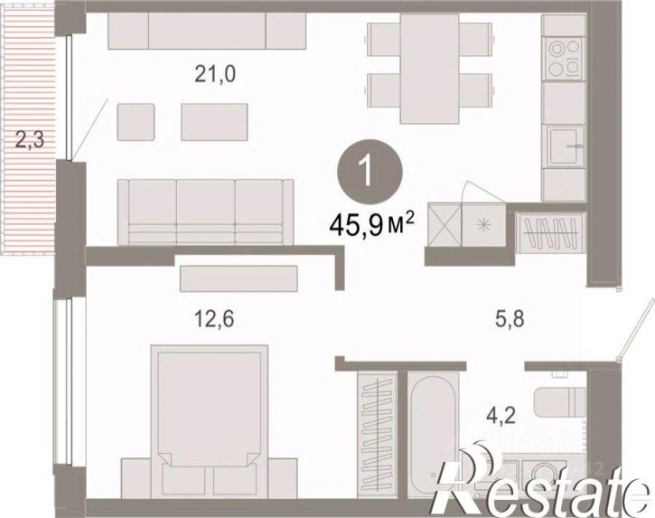 1-комн квартира в новом доме Томская улица, 52 к5,  д. 52 к5