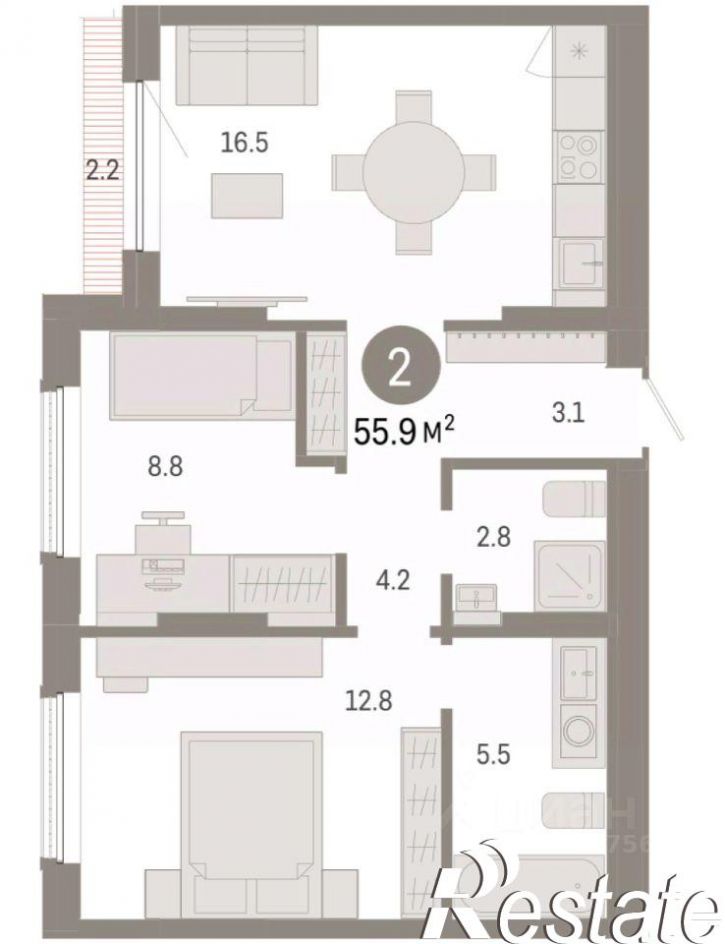 2-комн квартира в новом доме Томская улица, 52 к5,  д. 52 к5