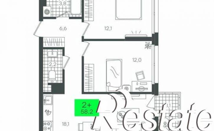 2-комн квартира в новом доме улица Василия Малкова, 32,  д. 32