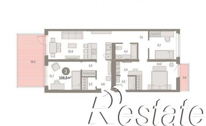 3-комн квартира в новом доме улица Республики, 205 к3,  д. 205 к3