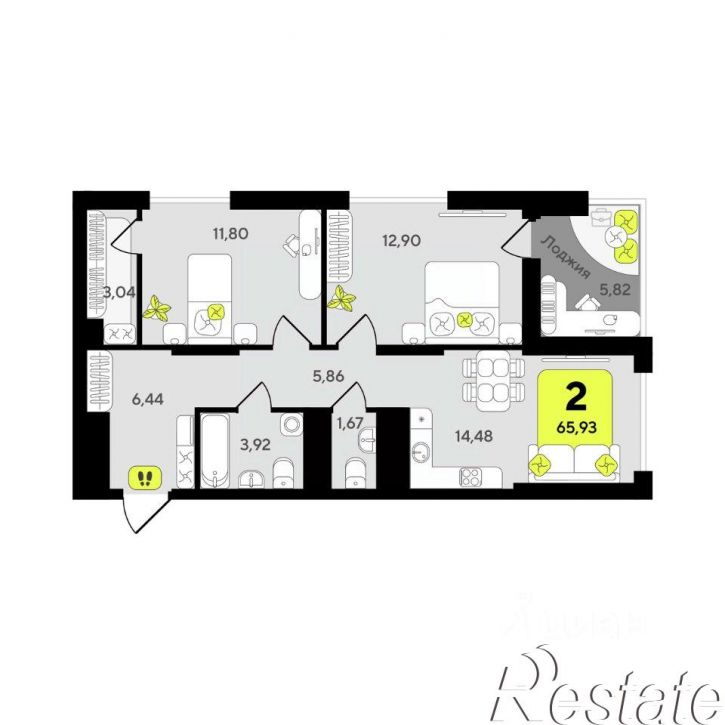 2-комн квартира в новом доме улица Разведчика Кузнецова, 10,  д. 10