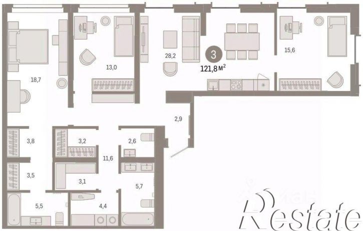 3-комн квартира в новом доме улица Республики, 205 к2,  д. 205 к2