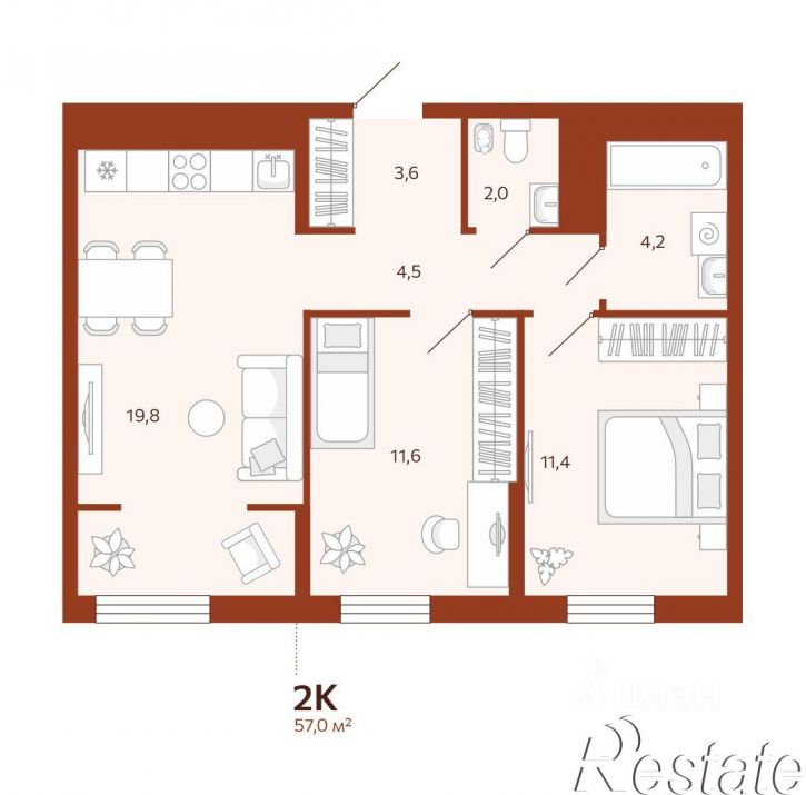 2-комн квартира в новом доме улица Новаторов, 30,  д. 30