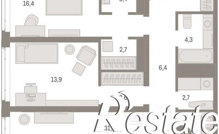 3-комн квартира в новом доме улица Республики, 205 к3,  д. 205 к3