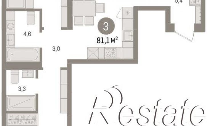 3-комн квартира в новом доме Мысовская улица, 26 к3,  д. 26 к3