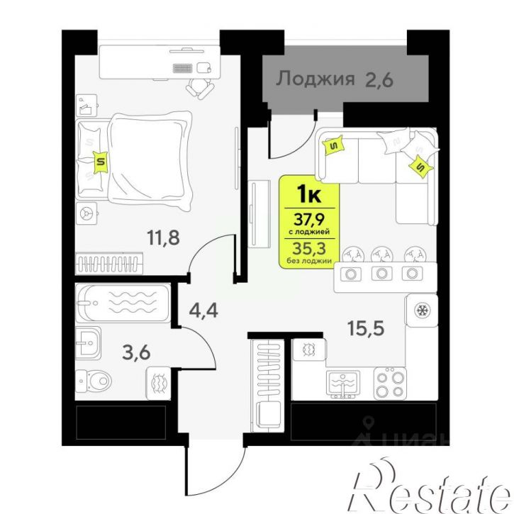 1-комн квартира в новом доме улица Первооткрывателей, 15,  д. 15