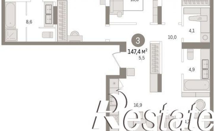 3-комн квартира в новом доме Мысовская улица, 26 к3,  д. 26 к3