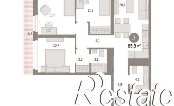 3-комн квартира в новом доме улица Республики, 205 к3,  д. 205 к3
