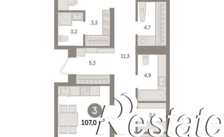 3-комн квартира в новом доме Причальная улица, 11,  д. 11