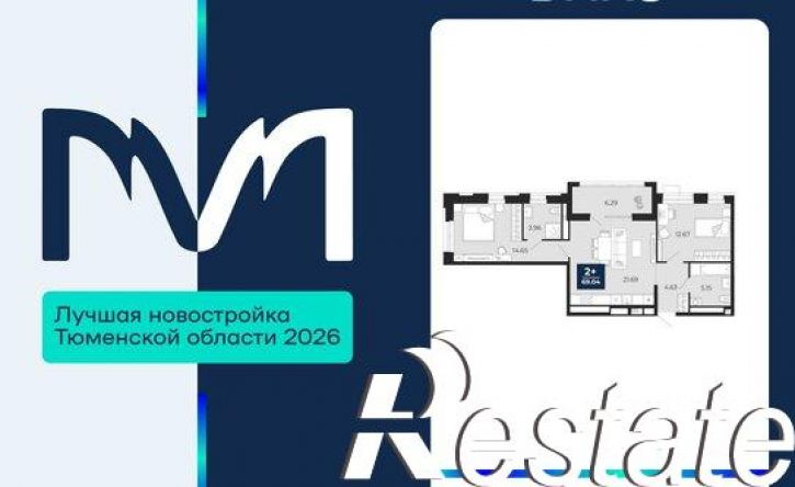 2-комн квартира в новом доме ЖК Мириады