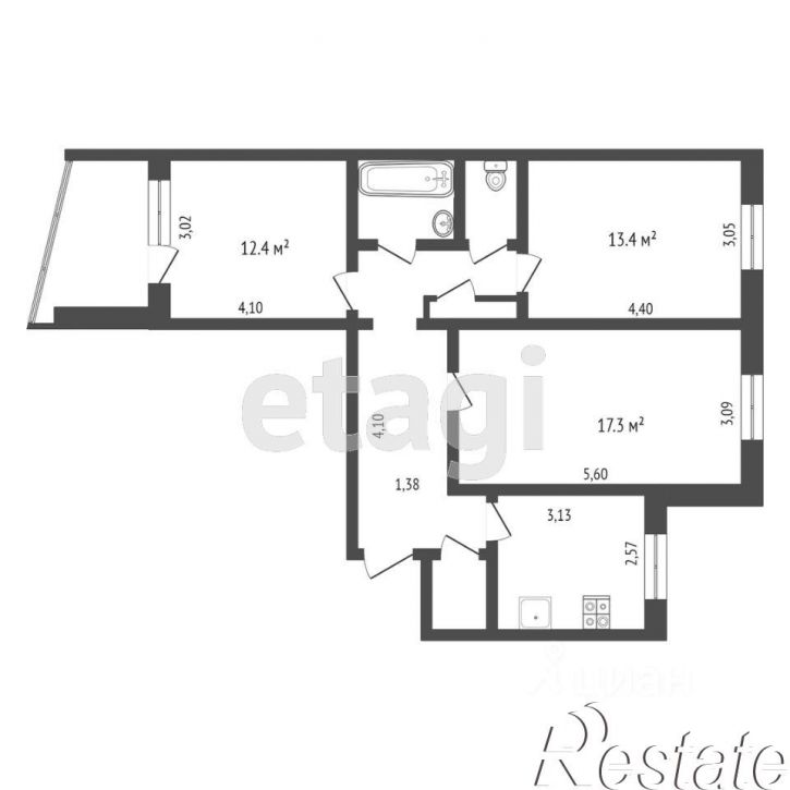3-комн квартира Заречный проезд, 2,  д. 2