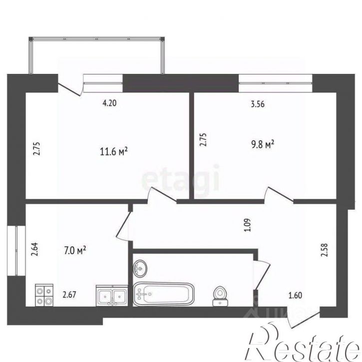 2-комн квартира Казаровская улица, 1Б,  д. 1Б