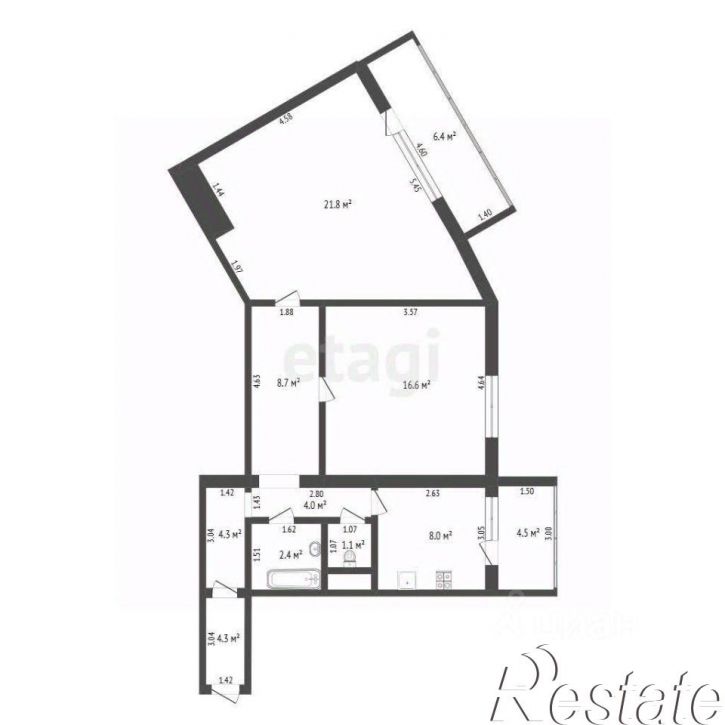 2-комн квартира улица Жуковского, 88/1,  д. 88/1