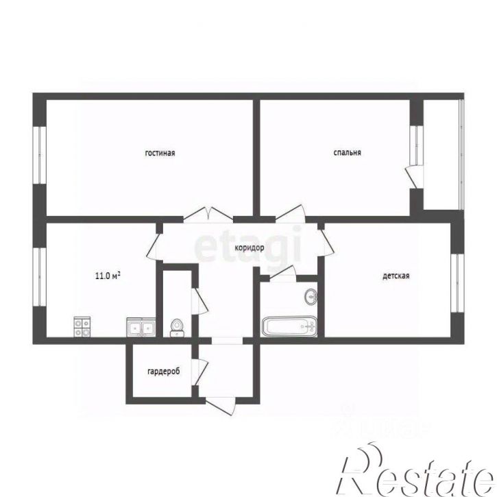 3-комн квартира улица Пирогова, 11,  д. 11