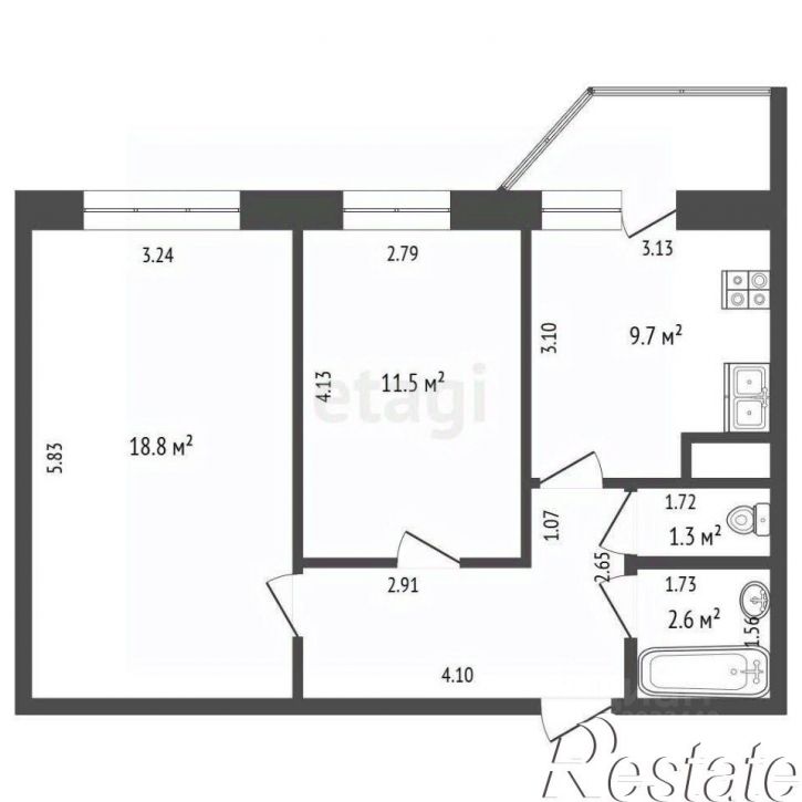 2-комн квартира улица Андрея Бушуева, 4,  д. 4