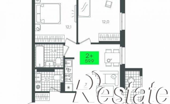 2-комн квартира в новом доме улица Василия Малкова, 32,  д. 32